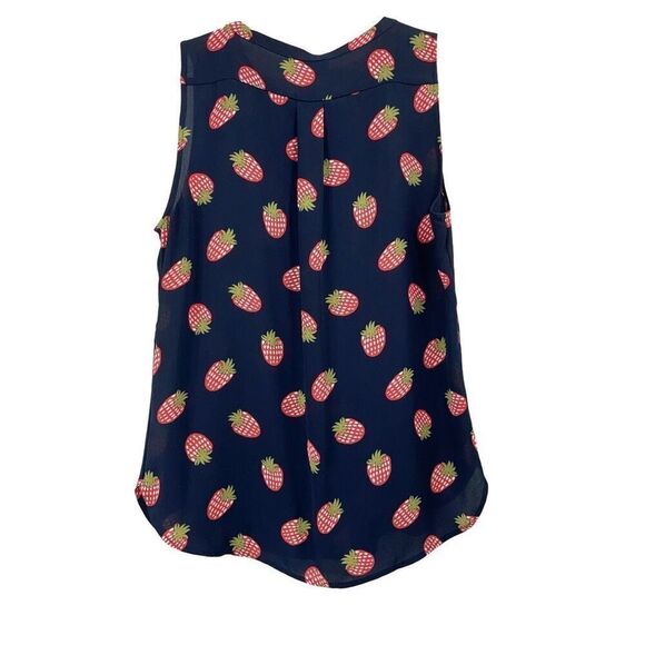 Loft strawberry print sleeveless top blouse Size XS navy blue red‎ - Picture 5 of 5